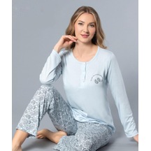 Uzun Kol Mevsimlik Pijama Takımı Viskon Alperi 790-63 Mavi