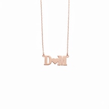 İki Harf Bir Kalp Kolye, 925 Ayar Gümüş Kişiye Özel Harf Kolye, Gold, Minimalist Rose Gold