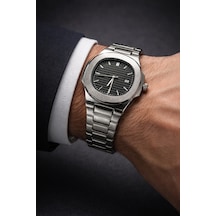 Patek Model Eşref Tek Saati Çelik Takvimli Siyah - 830214920 Gümüş
