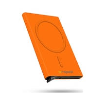 Wrapsol Magsafe Mekanizmalı Kartlık Rfid Korumalı Alüminyum Otomatik Kredi Kartlık Renkli Parlak Saks Mavi Parlak Turuncu Parlak Turuncu