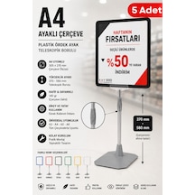 5 Adet - A4 Ayaklı Fiyat Etiketlik Teleskopik Borulu Çerçeve Etiketlik Yönlendirme Levhası Menü Panosu Siyah