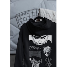 Macklin Unisex Kadın Erkek Berserk Anime Ön Arka Baskılı Özel Tasarım Baskılı Kapşonlu Sweatshirt Siyah Mck1506 Siyah