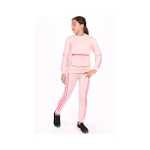 Toontoy Kids Toontoy Kız Çocuk 2'li Takım Bisiklet Yaka Torba Cepli Sweatshirt & Beli Paçası Lastikli Jogger Eşofman Altı - Bant Detaylı & 2 İplik Pudra