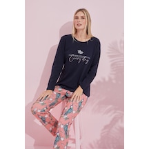 Siyah İnci Pamuklu Örme Pijama Takım 24240165 Lacivert