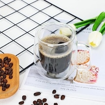 2 Adet Çift Cidarlı İki Katmanlı Borosilikat Cam Bardak, Yalıtımlı Cappuccino Latte Kahve Kupası, Şık Ve Dayanıklı Tasarım, Isıya Dayanıklı,termisil Kupa 300 Ml Açık Ahşap