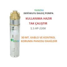 Yıldız Su 1.5 Hp-220v-motorlu 4" Derinkuyu Preferikal Dalgıç Pompa+30 Mt. Kablo+pano