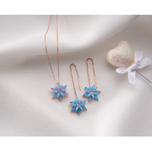 925 Ayar Turkuaz Opal Küpe Kolye Set Opal Takım Manolya Set.rose.gold.rodaj Opal Gümüş