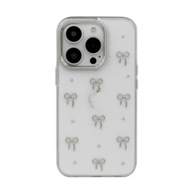 İphone 16 Uyumlu Kılıf Fiyonk Desenli Şeffaf Simli Gümüş Kamera Çıkıntılı Çok Şık Kapak İphone 16 Pro 50 x 22