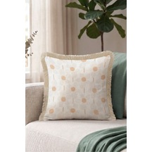 Puantiyeli Geometrik Saçaklı Yastık Kılıfı-soft Minimal Boho Bej Krem Vizon Püsküllü Kırlent Kılıfı Sessiz Esinti Serenat