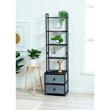 Dekoratif Siyah Metal Kitaplık 5 Raflı 2 Çekmeceli Komidin Çok Amaçlı Stand Organizer Diğer