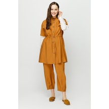 Viskon Kumaş Safari Ceket Pantolon Takım Taba-taba Taba Viskon Kumaş Safari Ceket Pantolon Takım Taba-taba Taba