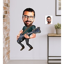 Kişiye Özel Bay Gitarist Karikatürlü Duvar Sticker 50X70CM 1