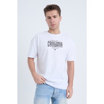 Erkek Oversize Baskılı T-shirt Beyaz California Beyaz