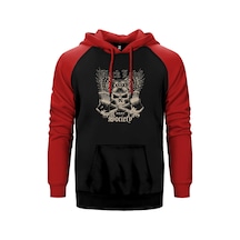 Black Label Society Skull Classic Kırmızı Renk Reglan Kol Kapşonlu Sweatshirt Kırmızı