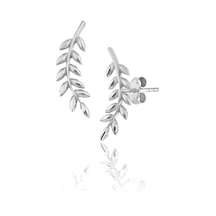 Zanaatsilver Gümüş Rodyum Kaplama Yaprak Modeli Küpe