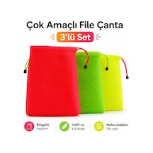 3 Lü Çok Amaçlı File Çanta Seti Büzgülü, Hafif, Nefes Alan Renkli Düzenleyici Çanta Çok Renkli