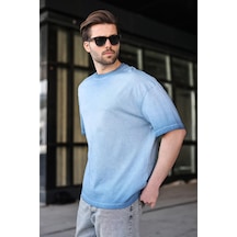 Madmext İndigo %100 Pamuklu Bisiklet Yaka Oversize Erkek Tişört E7177 İndigo