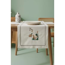Kuş Nakışlı Runner 50x130 Cm Krem