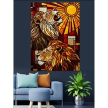 Ahşap Tablo Vitray Tarzı Aslan Portresi Dekoratif Tablolar