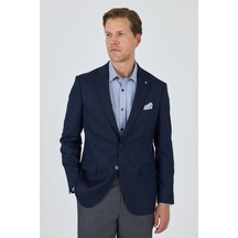 İmza Lacivert Mono Yaka Armürlü Tam Astar Esnek 6 Drop Comfort Fit Classic Ceket 1002250153 Lacivert