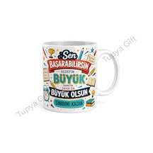 Öğrenciye Hediye Sınav Motivasyonu Yazılı Baskılı Kupa Bardak Hediye Beyaz / Çok Renkli