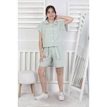 My Kids Wear Keten Kız Çocuk Alt Üst Takım Mavi