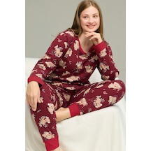 Siyah İnci Curve Büyük Beden Battal Boy Pamuklu Pijama Takım25240810 Bordo