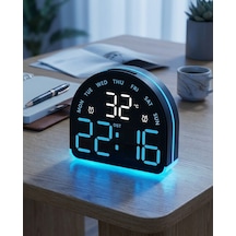 Led Dijital Alarm Saati Sıcaklık Tarih Gün Göstergeli Ortam Aydınlatmalı Çift Ekranlı Masa Saati Gece Lambası Usb Ve Pil Mavi