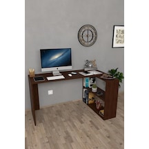 Ceviz Metal Kitaplıklı Çalışma Masası Çok Renkli