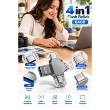 4 Farklı Bağlantı Noktasıyla Telefon Ve Bilgisayar Arasında Kolay Veri Aktarımı Sağlayan 64gb Flash Bellek