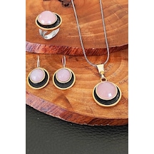 Kuvars Taşlı Set Otantik Gümüş Üçlü Set Yüzük Küpe Ve Kolye Ucu S