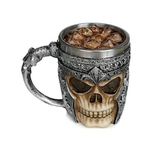 Birinci Sınıf 3d Kuru Kafa Fincan Paslanmaz Çelik Kahve, Çay, Cappuccino, Bira Gibi İçecekler İçin I Viking Skull Head Kupası İskelet Kafatası Tasarımlı Görünüm 1 Açık Ahşap