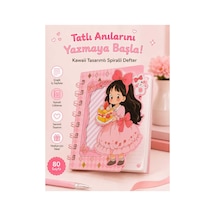 Sevimli Kız Figürlü Pembe Spiralli Mini Defter Çizgili Not Defteri Pembe Pembe