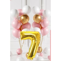 7 Yaş Retro Gold Pembe Beyaz Balon Seti Gold Rakamlı Doğum Günü Balonu Şık Parti Süsleme Çok Renkli