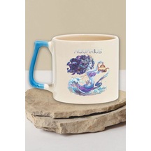 Aquarius İlüstrasyon Baskılı Kova Burcu Astroloji Doğum Günü Hediye Mavi Kulplu Kupa Bardak MAvi