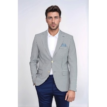 Lacivert Kazayağı Desenli Gold Renk Metal Düğmeli Slim Fit Erkek Blazer Ceket - Wessi Navy Blue