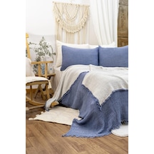 Müslin 4 Katlı Yatak Örtüsü İndigo Renk Çift Kişilik Pike 240x230 Cm Diğer