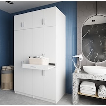 Modena Çamaşır Ve Kurutma Makinesi Dolabı Banyo Dolabı Beyaz Beyaz