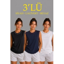 De'charme 3 Lü Kolsuz Sporcu Atlet Seti Yazlık Bisiklet Yaka - Siyah, Lacivert, Beyaz Çok Renkli