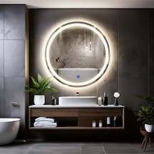 Aura Günışığı Led'li Kumlamalı Lavabo & Banyo Aynası Dokunmatik Sensörlü 70 X 70 Gün Işığı