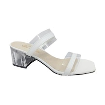 Cotcolic 01221 Deri Şeffaf Topuk Fashion Kadın Terlik Beyaz
