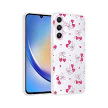 Galaxy S24 Fe Kılıf Kamera Korumalı Desenli Zore Klip Kapak - Kalpli Kiraz -