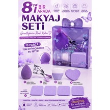 8 Parça Mor Makyaj Süngeri, Fırçası Ve Kirpik Kıvırıcı Seti