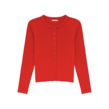 Hiccup Mixray Düğmeli Slim Fit Yivli Örgü Hırka Kırmızı