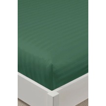 Varol %100 Pamuk Saten Stripe Battal Boy King Size Lastikli Çarşaf Takımı 30 Cm 2 Yastık Kılıf Yeşil