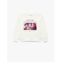 Koton Kpop Demon Hunters Baskılı Şardonlu Uzun Kollu Bisiklet Yaka Lisanslı Sweatshirt Ekru 7wkg10581ak