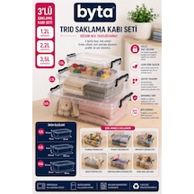 3'lü Kilitli Kapaklı Saklama Kabı Seti 1,2 L + 2,2 L + 3,5 L Şeffaf Çok Amaçlı Organizer Şeffaf