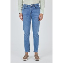 Koyu Mavi Gabardin 5 Cep Düz Paça Casual Slim Fit Pamuklu Denim Pantolon 1023250156 Koyu Mavi