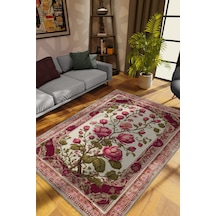 Homshtag Art Deco Erguvan Çiçeği Vintage Halı Görünümlü Dijital Baskı Pembe Halı,rustik Çiçekli Halı Çok Renkli