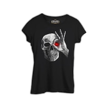 Skull With Red Eye Siyah Kadın Tshirt 001